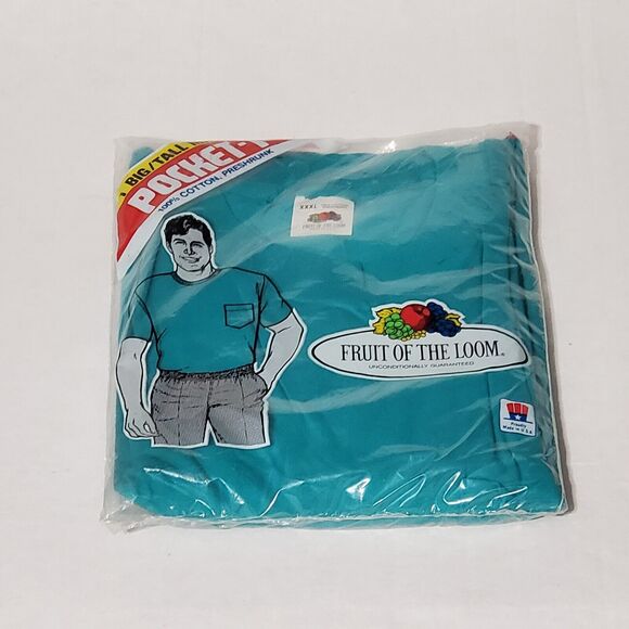 Vintage Fruit Of The Loom Pocket-T Mens 3XL Teal 80s 1987 Big & Tall New SEALED - Picture 1 of 6